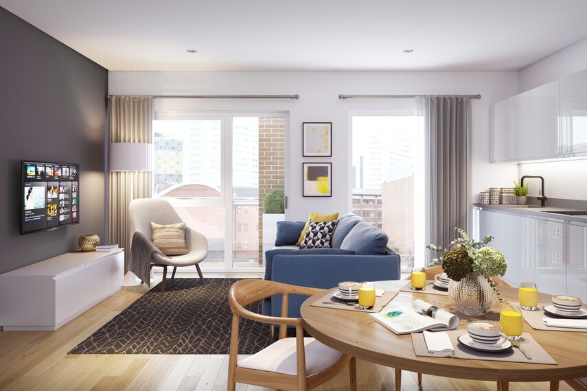 SlimLine 68 Ventanas, ConceptWall 50 Muros cortina, ConceptFolding 68 Puertas correderas y plegables y ConceptPatio 130 Puertas correderas y plegables - Regency Place situado en Birmingham, Reino Unido
