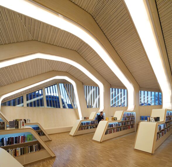 CW 50-HI Muros cortina y CS 59Pa Automatic Door Puertas - Vennesla Library situado enNoruega