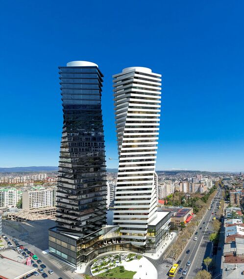 ConceptWall 50 Muros cortina, ConceptSystem 77 Puertas y ConceptSystem 77 Ventanas - Complejo de apartamentos Axis Towers situado en Tbilisi, Georgia