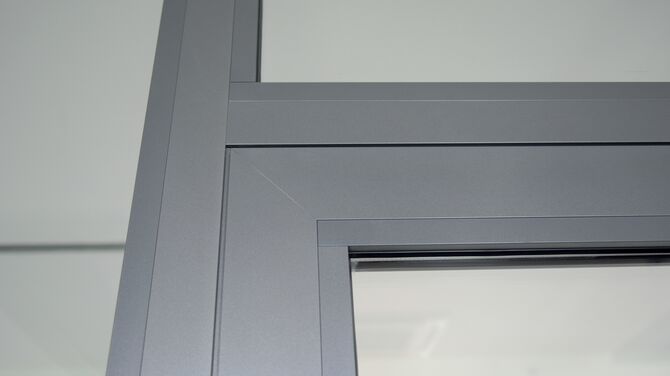 Detail of a grey flush door.